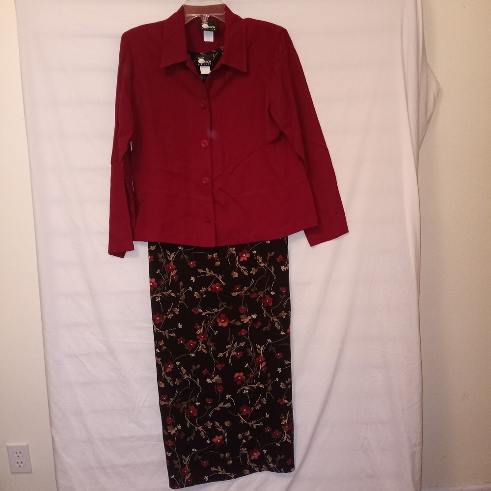 First‎ Option Petite Jacket Dress Size PM Wine Black Floral Long Vintage